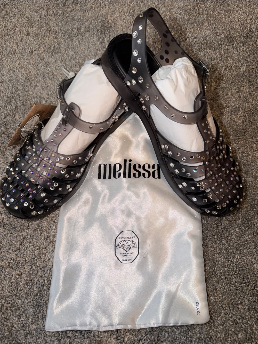 Melissa Black Jelly Mules with Swarovski Crystal Embellishments